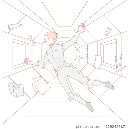 An Astronaut Floating in Zero Gravity A Concept for Exploring Outer Space and Adventure 129242387