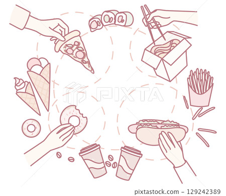 A Wide and Delicious Variety of Foods with Hands Sharing Different Amazing Cuisines A Wide and Delicious Variety of Foods with Hands Sharing Different Amazing Cuisines 129242389