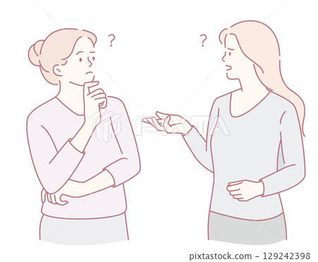 Two women are deeply engaged in a thoughtful and meaningful conversation about various subjects Two women are deeply engaged in a thoughtful and meaningful conversation about various subjects 129242398