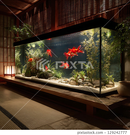 充滿金魚的傳統日式水族館 129242777