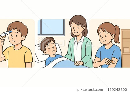 Three common scenes in the school nurse's office (illustration set) 129242800