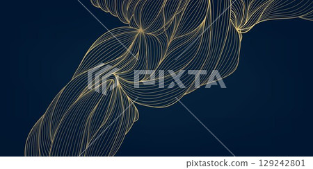 Vector line golden wave background. Flow luxury graphic, organic shape, abstract art texture, river, water glow pattern. 129242801