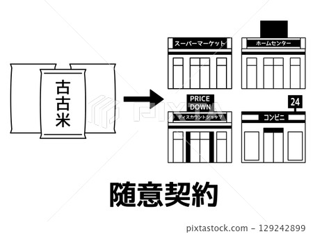 Monochrome negotiated contract icon of old rice and retail store Monochrome negotiated contract icon of old rice and retail store 129242899