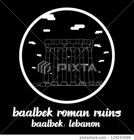 Circle Icon Baalbek Roman Ruins. Vector illustration Circle Icon Baalbek Roman Ruins. Vector illustration 129243086
