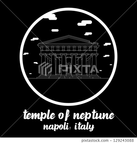 Circle Icon Temple of Neptune. Vector illustration 129243088