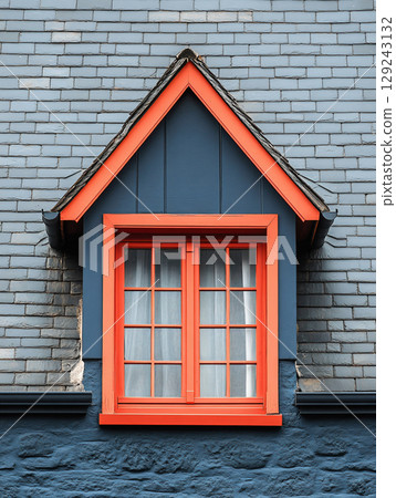 Window on the roof. Architectural detail of small dormer window. AI Generated. 129243132