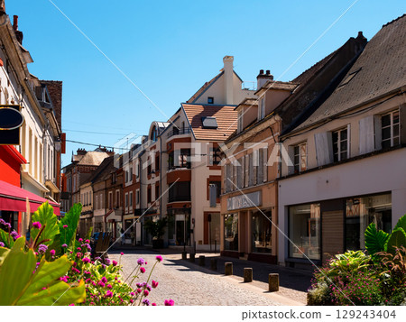 Sens old town streets with medieval houses 129243404