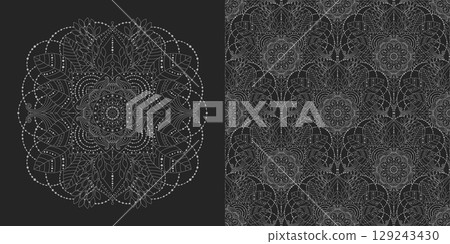 Abstract dark seamless pattern and mandala, oriental, asian motifs 129243430