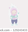 An illustration with a child holding some snowdrops 129243433