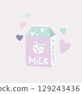 Funny cartoon drawing of a cat only milk carton 129243436