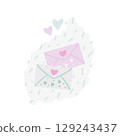 Hand-drawn romantic love letters with a hearts illustration in soft pastel colors 129243437