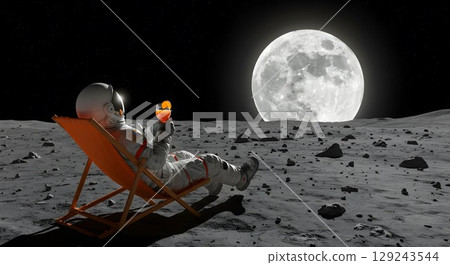 astronaut sitting on chair in space 129243544