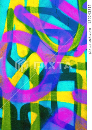 Vibrant Graffiti Pattern in Neon Blue, Purple, Yellow for 80s, Y2K Aesthetic 129243815