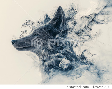 Watercolor wolf design. AI Generated. 129244005
