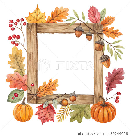 Autumn Frame Clipart Watercolor  129244038