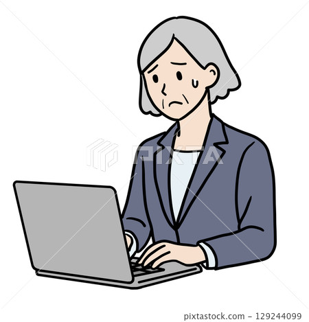 Senior woman with a troubled expression working on a computer 129244099