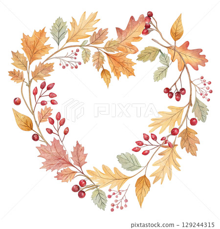 Autumn Leaves Frames Clipart Heart shape Minimal Watercolor 129244315