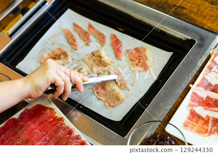 spicy Korean barbecue beef with oriental spices 129244330