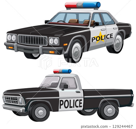 Classic Police Vehicles Vector Illustration Classic Police Vehicles Vector Illustration 129244467