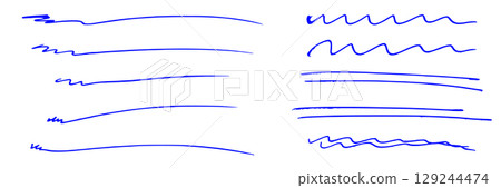 Set of pen hand-drawn blue underlines and accent lines 129244474
