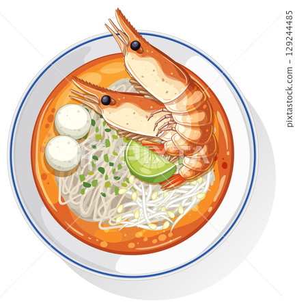 Vector Illustration of Thai Shrimp Noodle Soup Vector Illustration of Thai Shrimp Noodle Soup 129244485