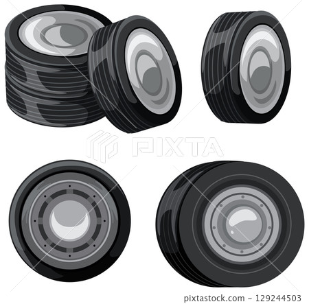 Vector Illustration of Car Tires in Various Angles 129244503