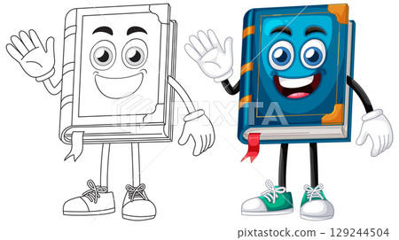 Cheerful Cartoon Book Characters 129244504