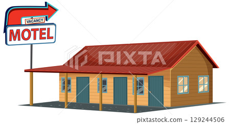 Retro Motel with Vacancy Sign Illustration Retro Motel with Vacancy Sign Illustration 129244506