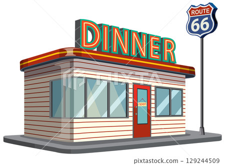 Retro Diner on Route 66 Vector Illustration 129244509