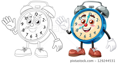 Cheerful Cartoon Alarm Clock Character 129244531