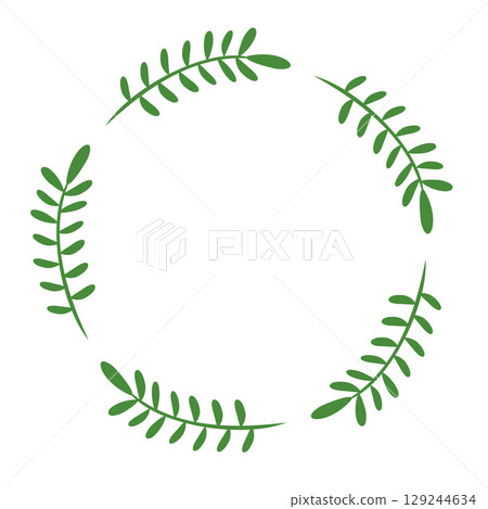 Circular green leaf wreath with minimalist botanical design 129244634