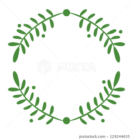 Minimalist green floral wreath in circular form 129244635