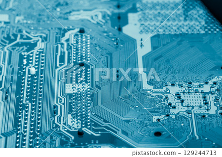 Abstract, Close up at electronic circuits, we see the technology of the mainboard, which is the important background of the computer.logic board,cpu motherboard,Main board,system board,mobo	 129244713
