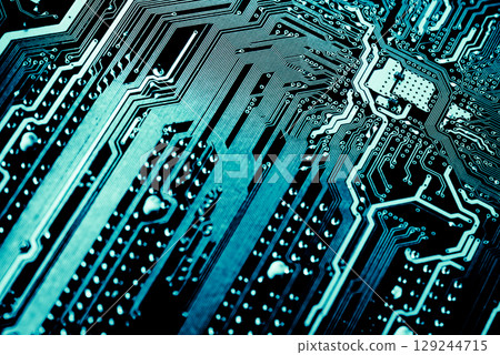 Abstract, Close up at electronic circuits, we see the technology of the mainboard, which is the important background of the computer.logic board,cpu motherboard,Main board,system board,mobo	 129244715