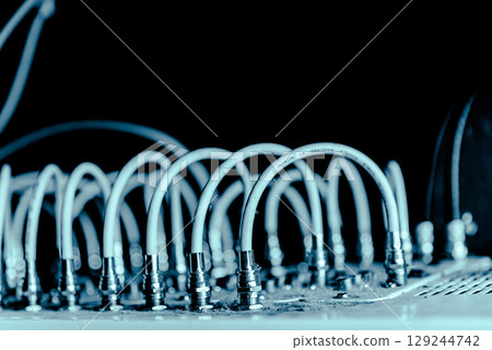Abstract, Close up at electronic circuits, we see the technology of the mainboard, which is the important background of the computer.logic board,cpu motherboard,Main board,system board,mobo	 129244742