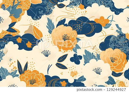 Japanese style retro floral background/wallpaper 129244927