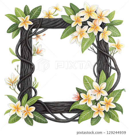 Black Wooden Frame National Flowers Around Watercolor 129244939