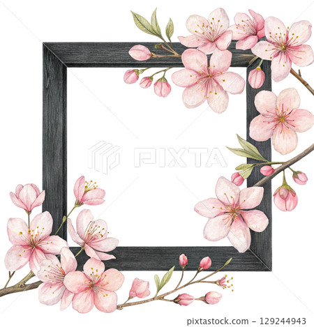 Black Wooden Frame National Flowers Around Watercolor 129244943