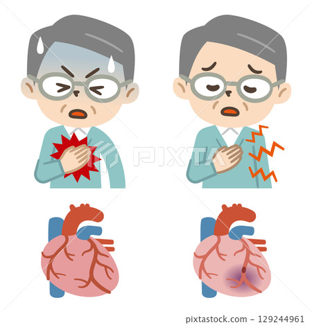 一位患有胸痛和心臟的老人的插圖集 129244961