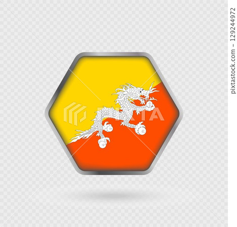 Bhutan flag in a hexagon frame. 129244972