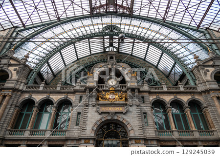 The clock at the upper level of Antwerpen-Centraal railway station the main railway station in Antwerp, Belgium The clock at the upper level of Antwerpen-Centraal railway station the main railway station in Antwerp, Belgium 129245039
