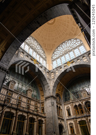 Entrance hall of Antwerpen-Centraal railway station the main railway station in Antwerp, Belgium 129245045