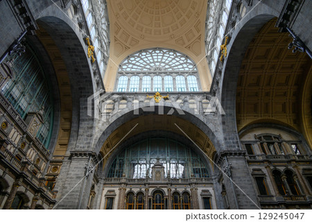 Entrance hall of Antwerpen-Centraal railway station the main railway station in Antwerp, Belgium 129245047
