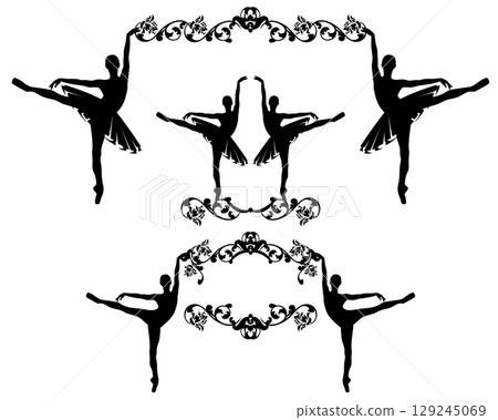 two slim ballerina girls with rose flowers frame border vector silhouette design set two slim ballerina girls with rose flowers frame border vector silhouette design set 129245069