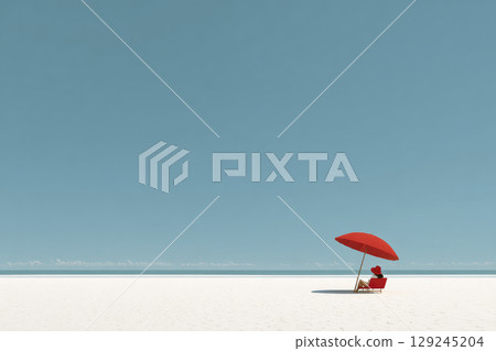 a woman alone on a white beach, generative AI 129245204