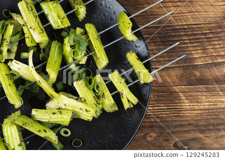 Vegan shashlik, celery stalks. 129245283