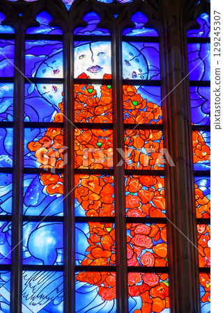 Stained glass windows of the Church of Saint Bavo Grote Kerk, Reformed Protestant church in Haarlem, Netherlands Stained glass windows of the Church of Saint Bavo Grote Kerk, Reformed Protestant church in Haarlem, Netherlands 129245307