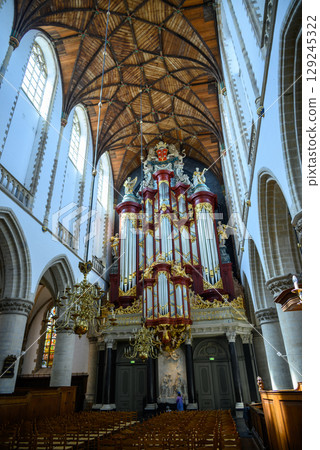 Interior of the Church of Saint Bavo Grote Kerk, Reformed Protestant church in Haarlem, Netherlands 129245322