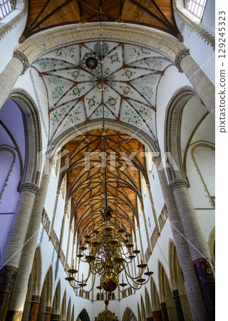 Interior of the Church of Saint Bavo Grote Kerk, Reformed Protestant church in Haarlem, Netherlands 129245323