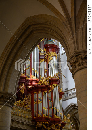 Muller organ in the Church of Saint Bavo Grote Kerk, Reformed Protestant church in Haarlem, Netherlands 129245351